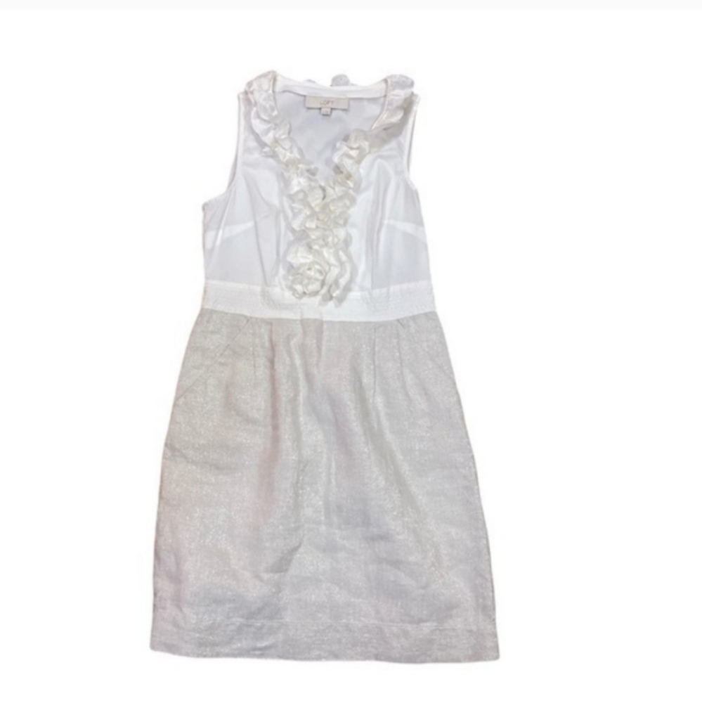 White and Cream Ann Taylor Loft Dress Size 2